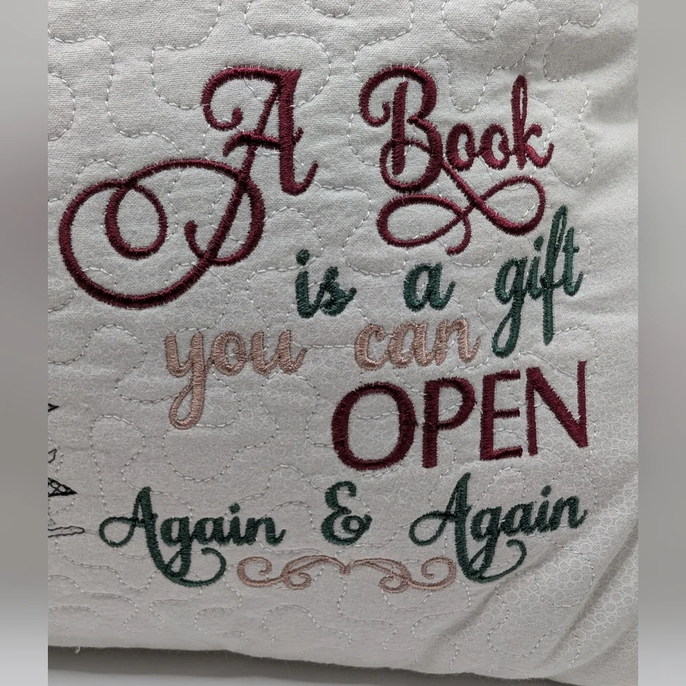 Book Pillow W/ Pocket A Book is a gift you can open again and again 14.5 x 14.5